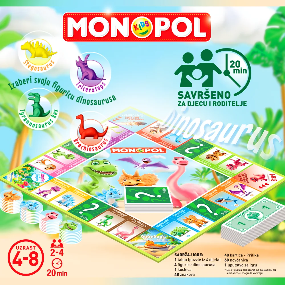 Monopol Kids Dinosaurus Društvena igra 3 Monopol Kids Dinosaurus Društvena igra
